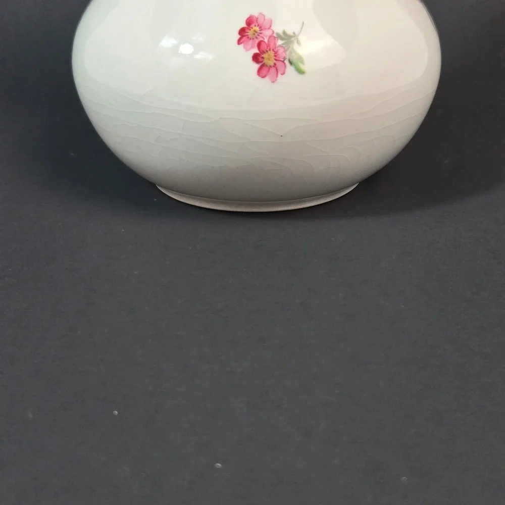 WMF Porzellan Germany Bird Vase Bullfinch Floral White Porcelain Silver Rim 6